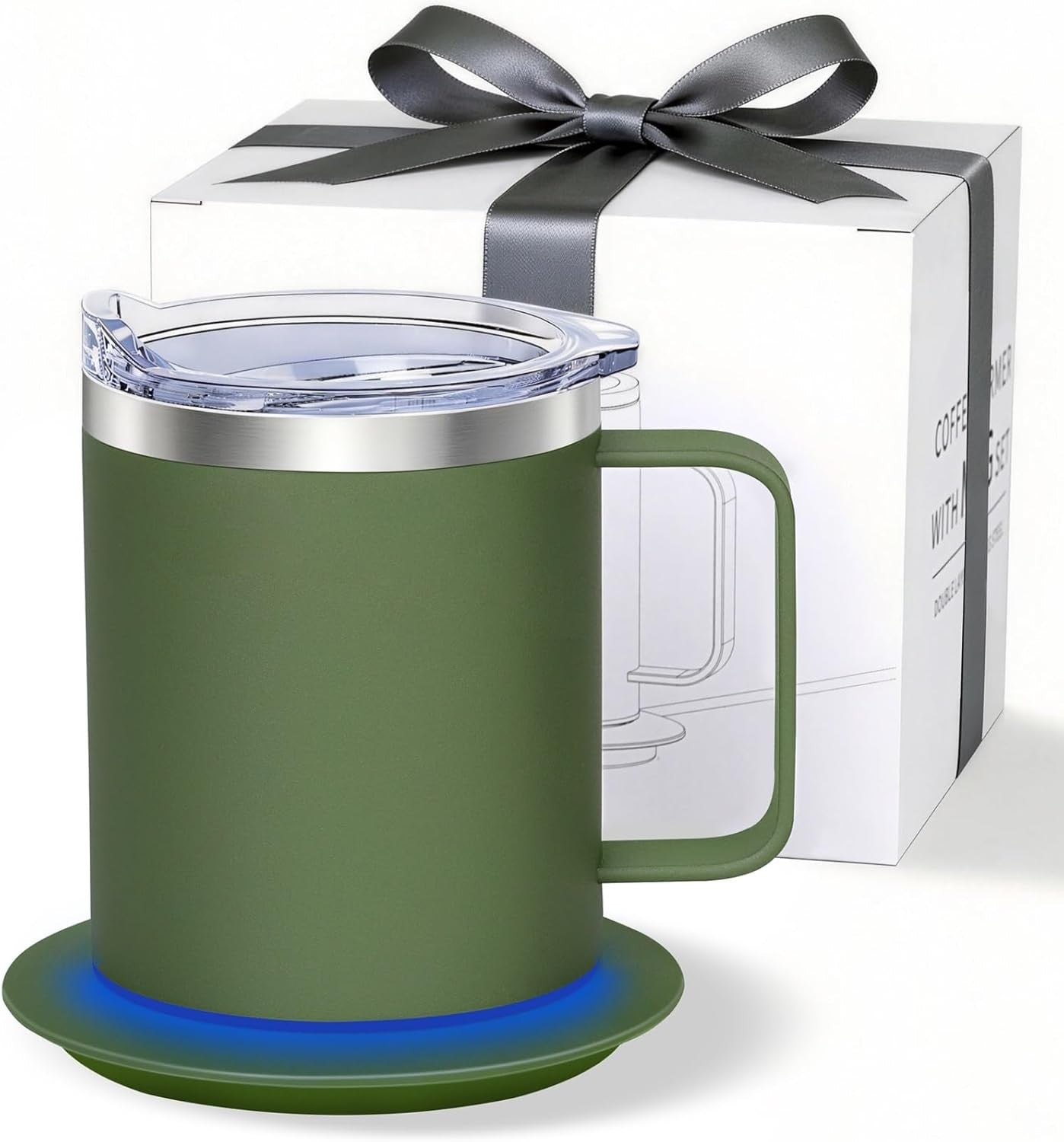 Self Heating Mug Set 355ml 55°C Coffee Warmer Green