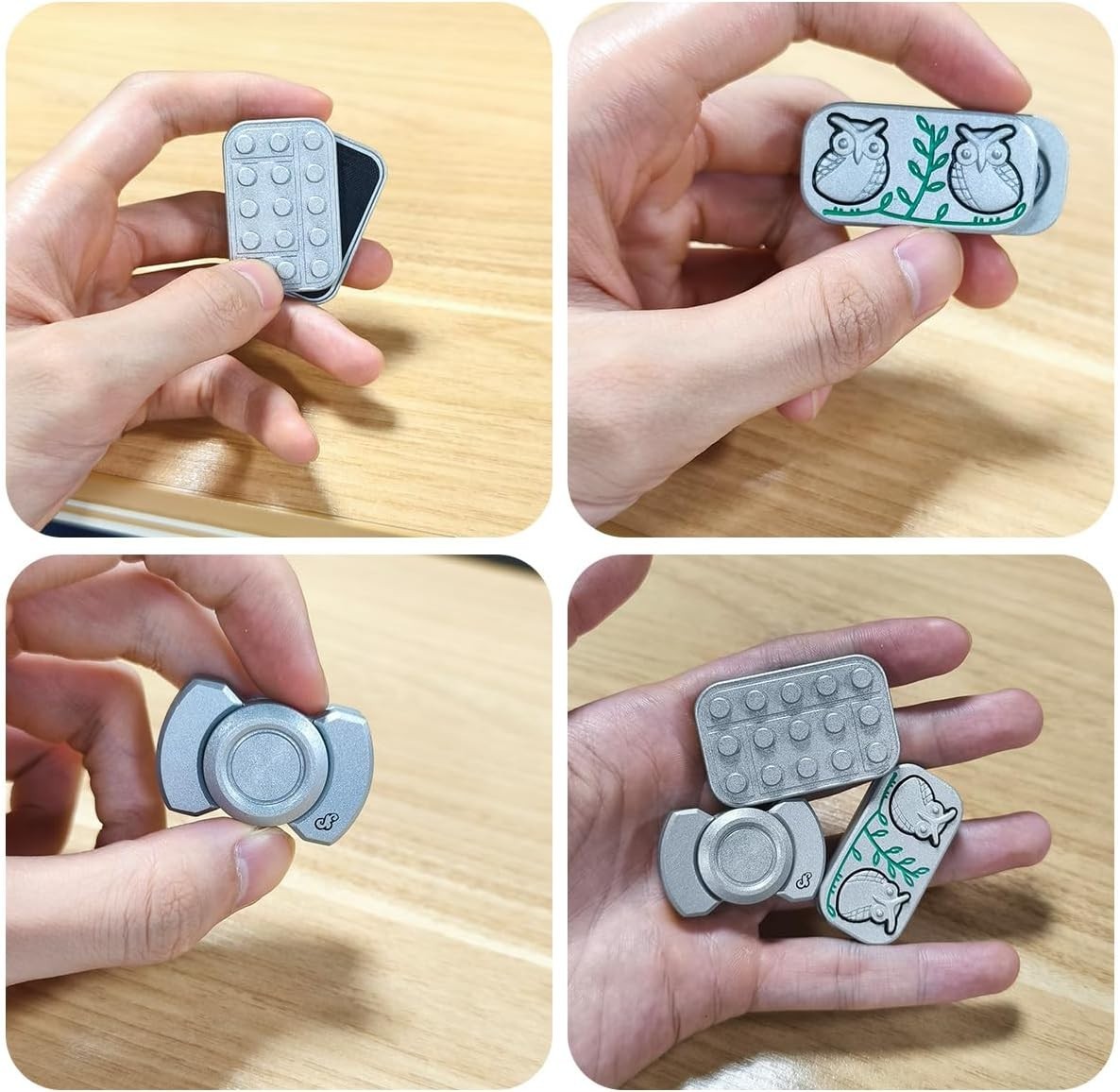 3PCS Metal Fidget Toys Set Magnetic Slider Spinner Stress Relief EDC Silver
