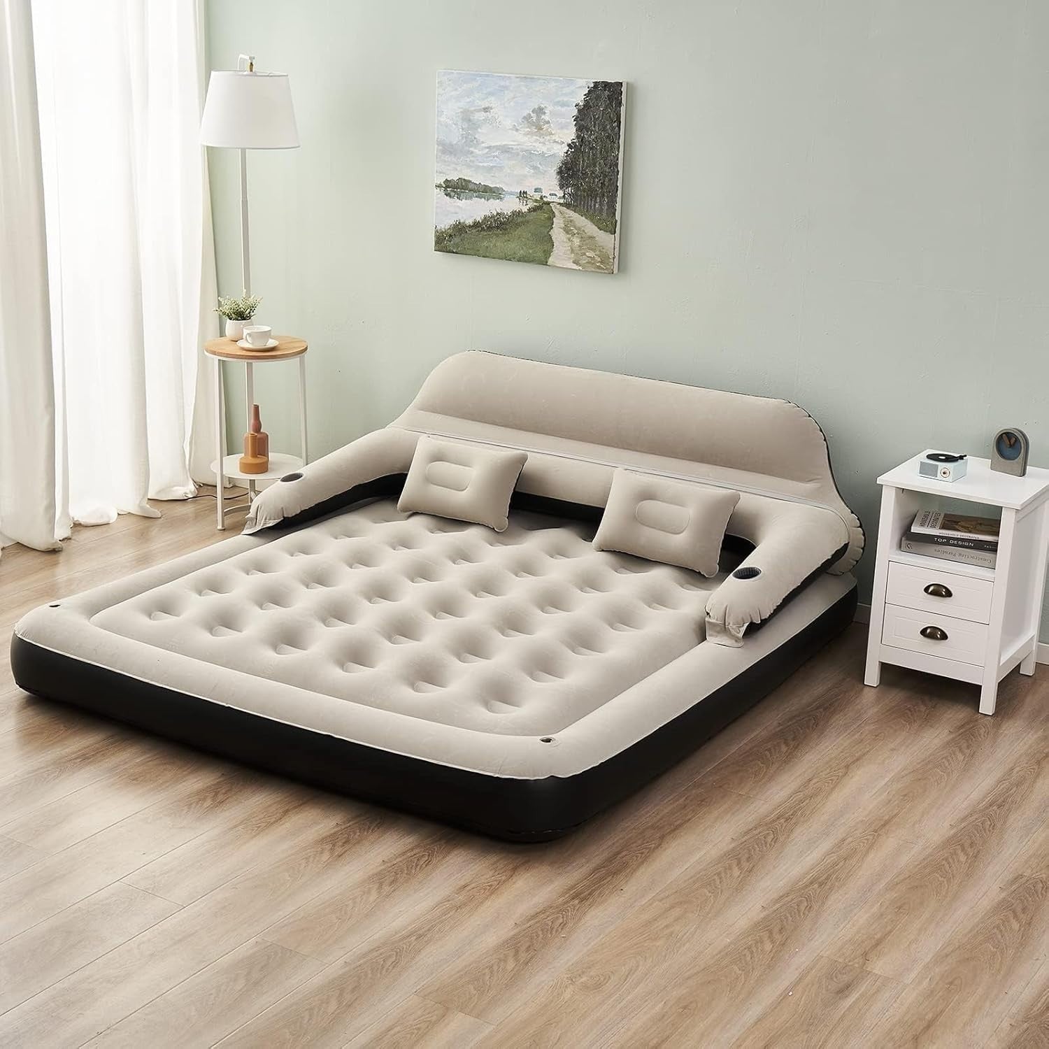 Queen Inflatable Air Mattress with Pillows & Adjustable Backrest Sofa Bed