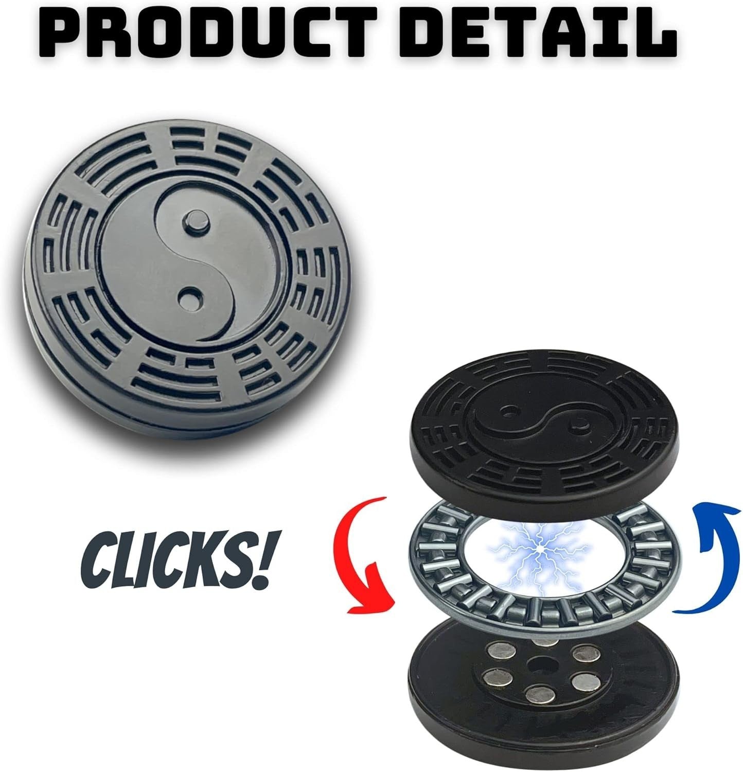 Black Metal Fidget Slider Lucky Coin Clicker Stress Relief EDC