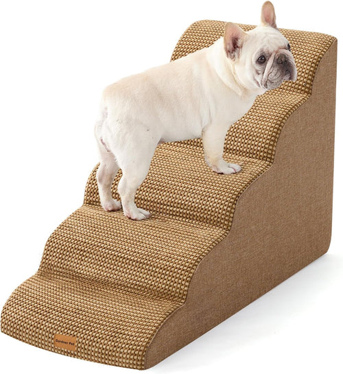 5 Step Dog Stairs Pet Ramp for Bed Sofa Non Slip Washable Brown