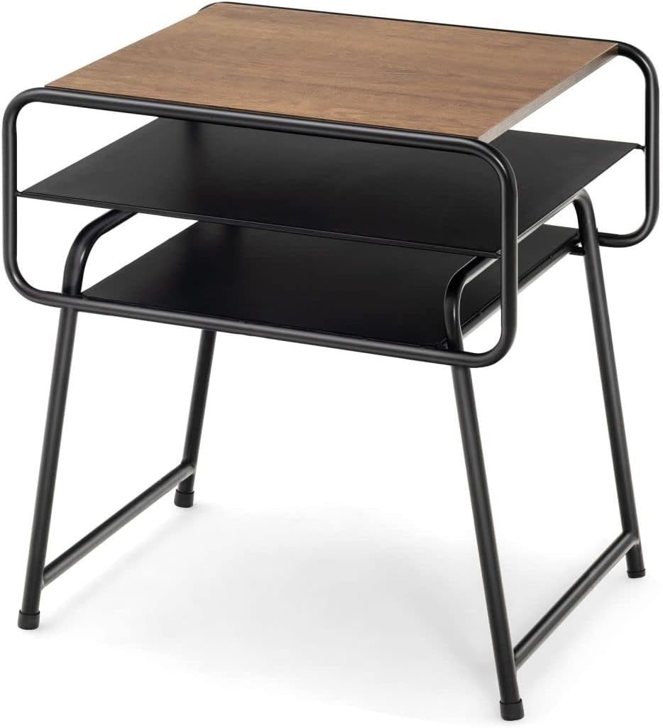 3-Tier Modern Side Table | Metal Frame Sofa End Table with Storage Shelves 40×51