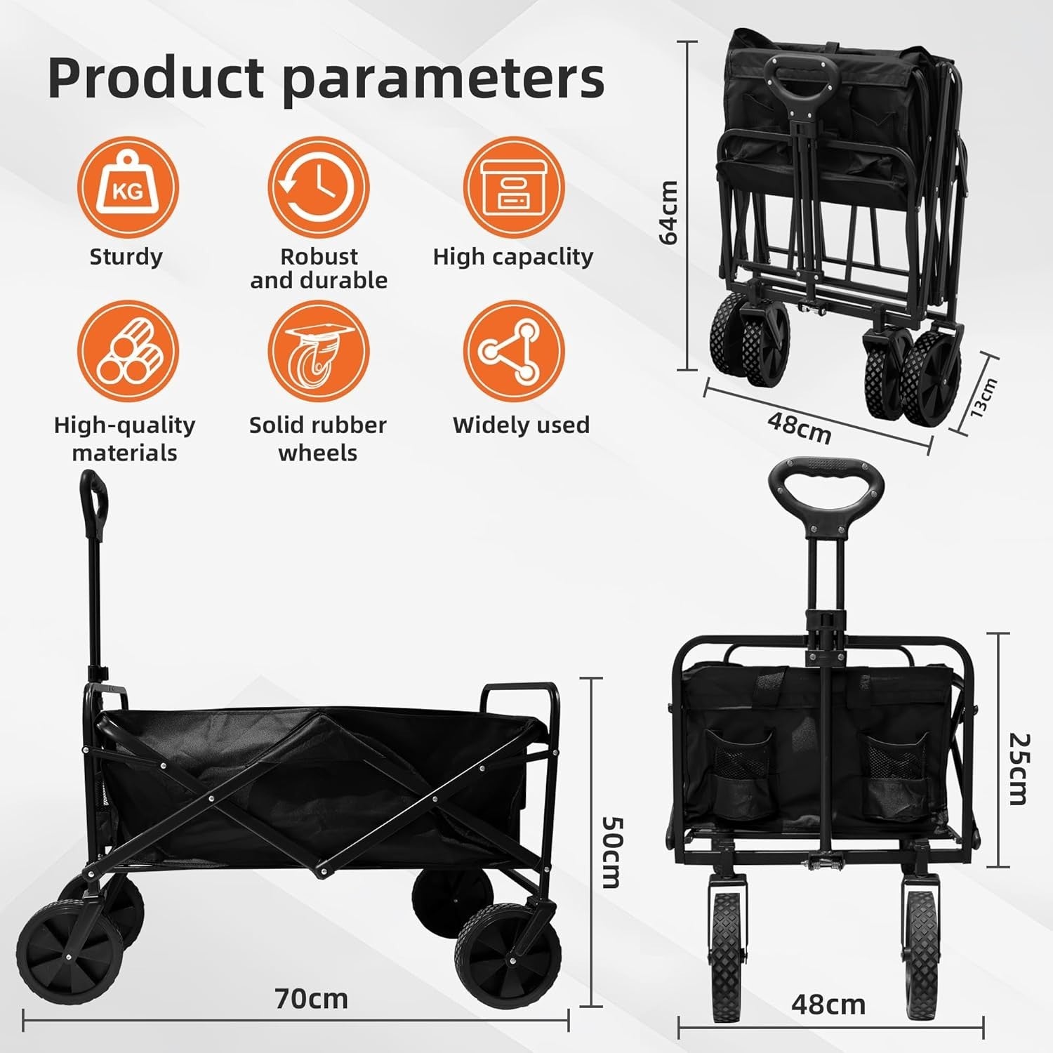 Black Heavy Duty Folding Wagon Large Collapsible Garden Camping Beach Trolley