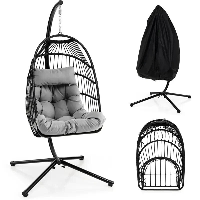 Hanging Egg Swing Chair with Stand & Cushions | 150kg Load | Indoor/Outdoor