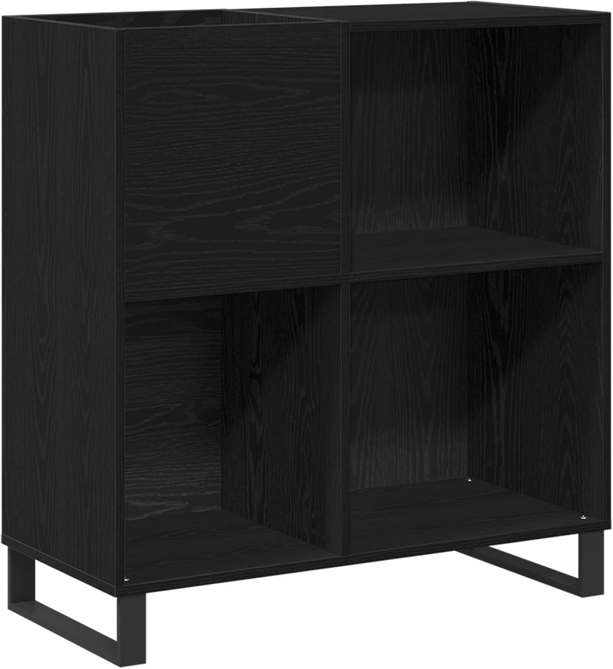 Matte Black Oak Vinyl Record Cabinet – Durable Storage with 3 Spacious Compartme