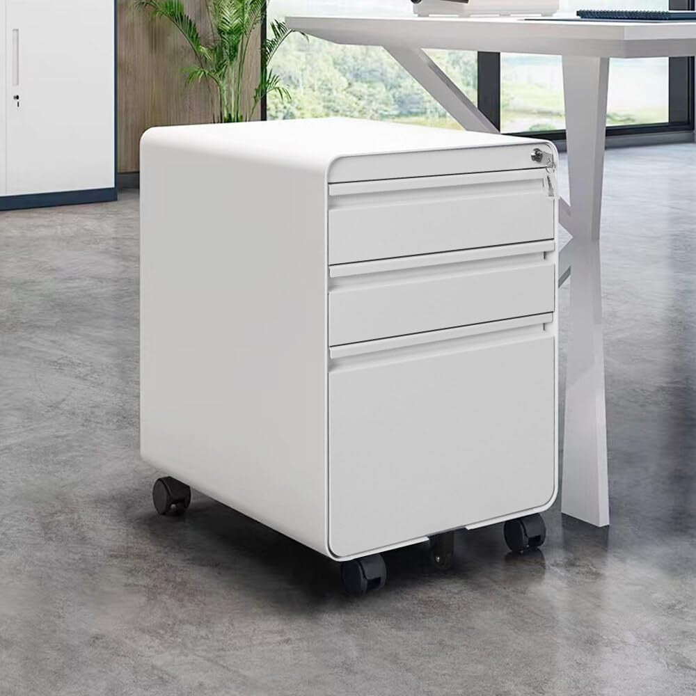 Metal Rolling File Cabinet 3 Drawer Mobile Printer Stand Storage Unit