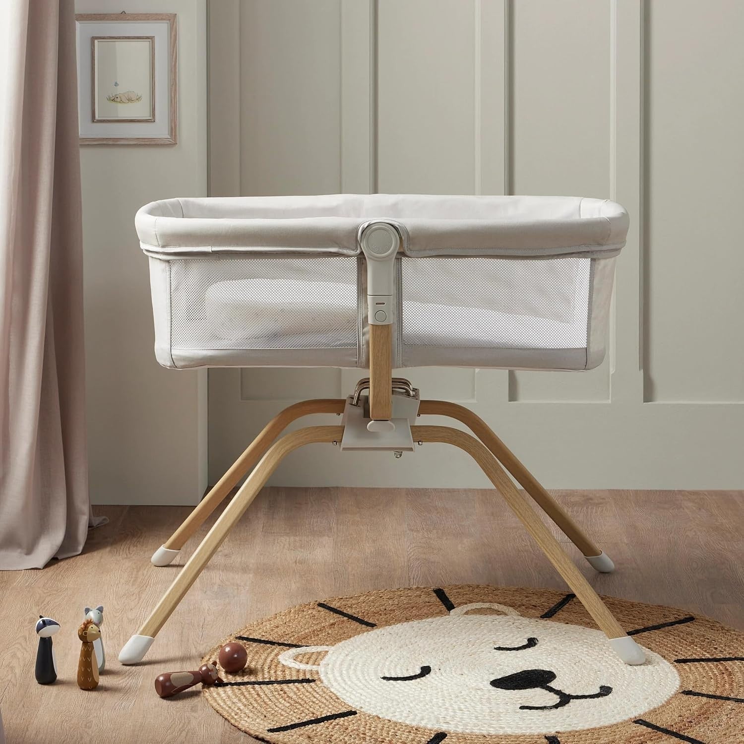 Gliding Baby Crib with Mattress Portable Lightweight Travel Bassinet Light Grey