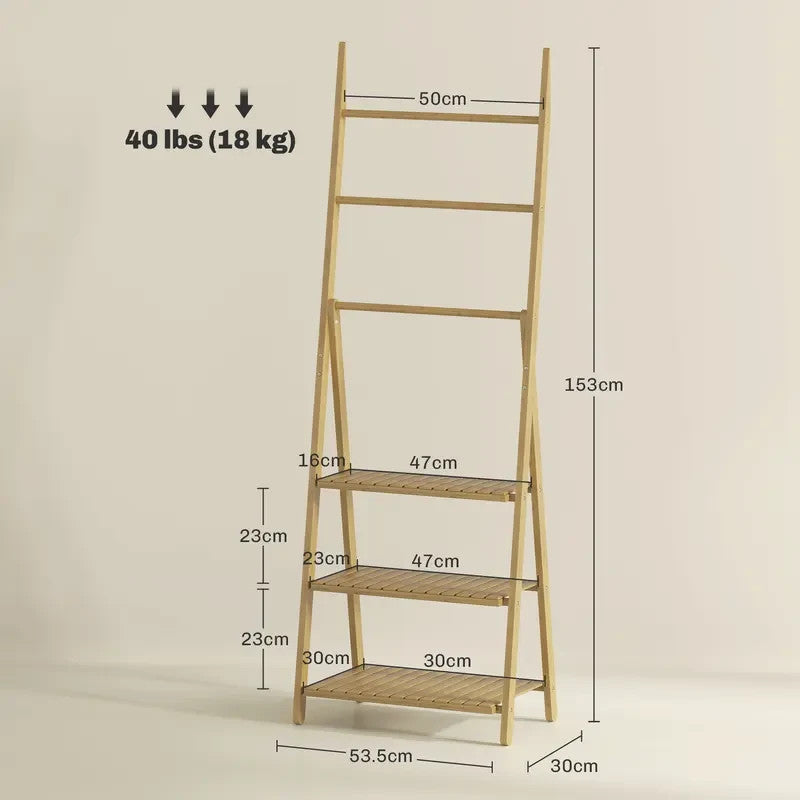 Bamboo Bathroom Shelf Rack Ladder Unit Towel Bars Storage Stand 3 Tier