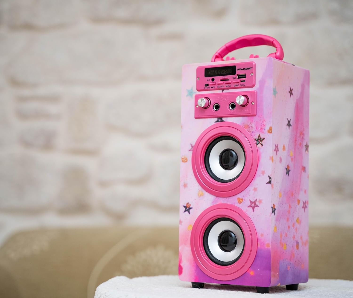 DYNASONIC Karaoke Machine Bluetooth 2 Mics LED Lights Kids Teens