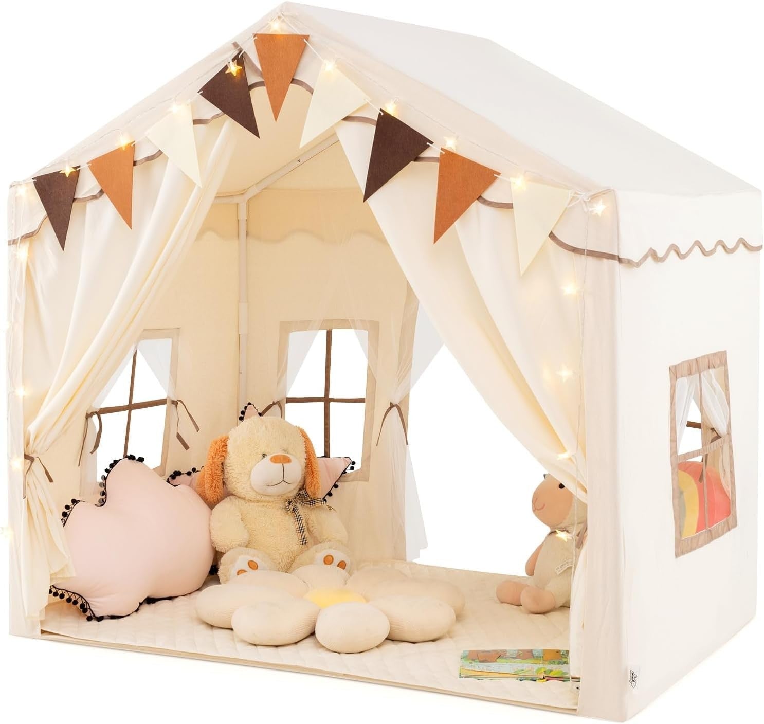 Kids Play Tent Castle Indoor w/ Star Lights Mat Windows Girls Boys Gift