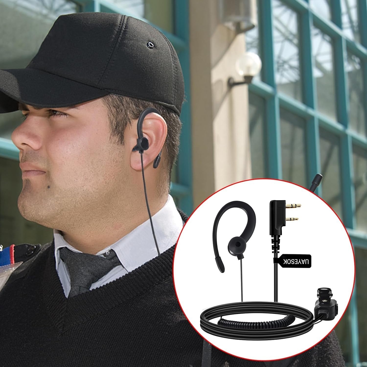 2-Pin Walkie Talkie Earpiece G-Hook PTT Microphone Security Headset
