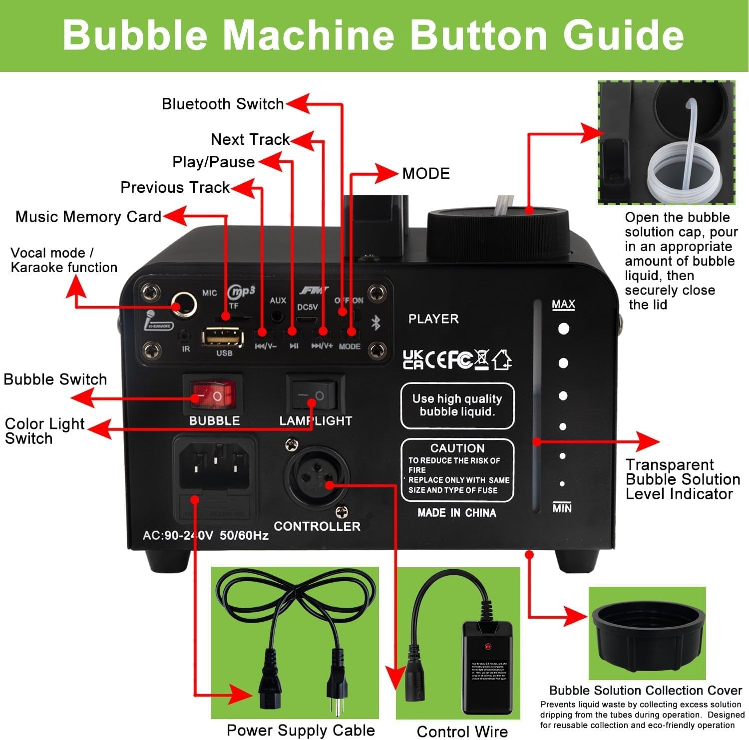 Bluetooth Speaker Bubble Machine LED Lights Remote Party Maker