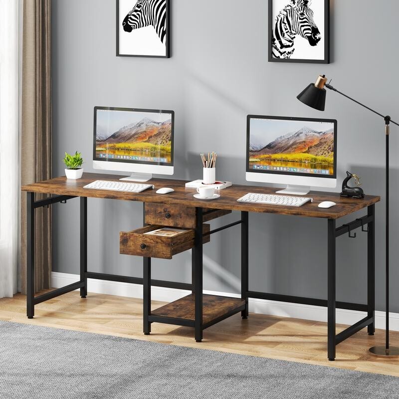 Double Computer Desk 2-Person Workstation with Storage Drawers – 200cm Wide