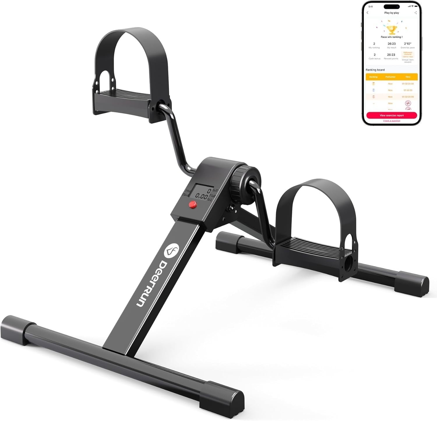 Smart Folding Pedal Exerciser LCD Adjustable Arm Leg Desk Bike