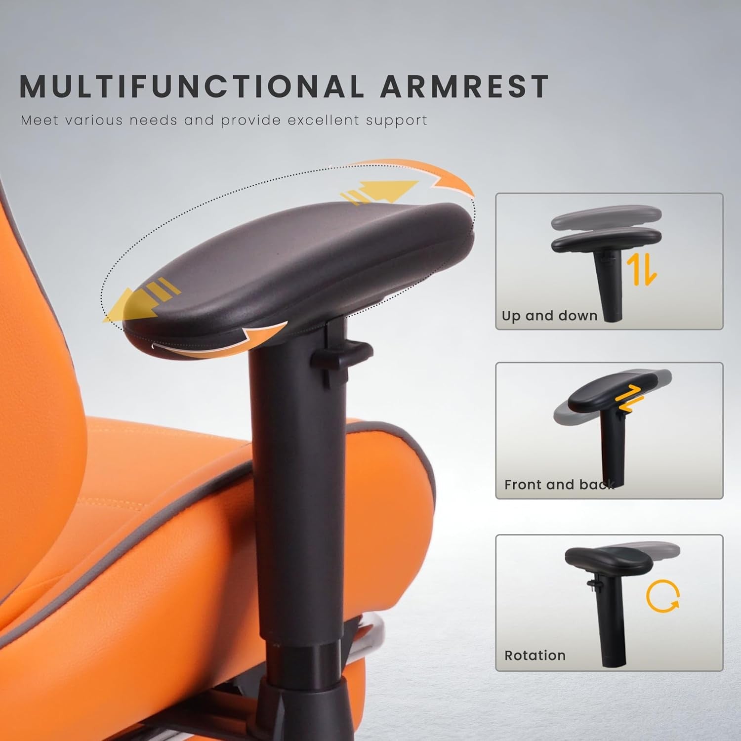 Ergonomic Gaming Chair Recliner w Footrest Lumbar Support Orange