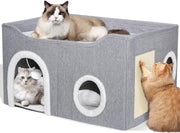 2 Layer Foldable Cat House Cave Bed Cube w Scratcher Fluffy Ball