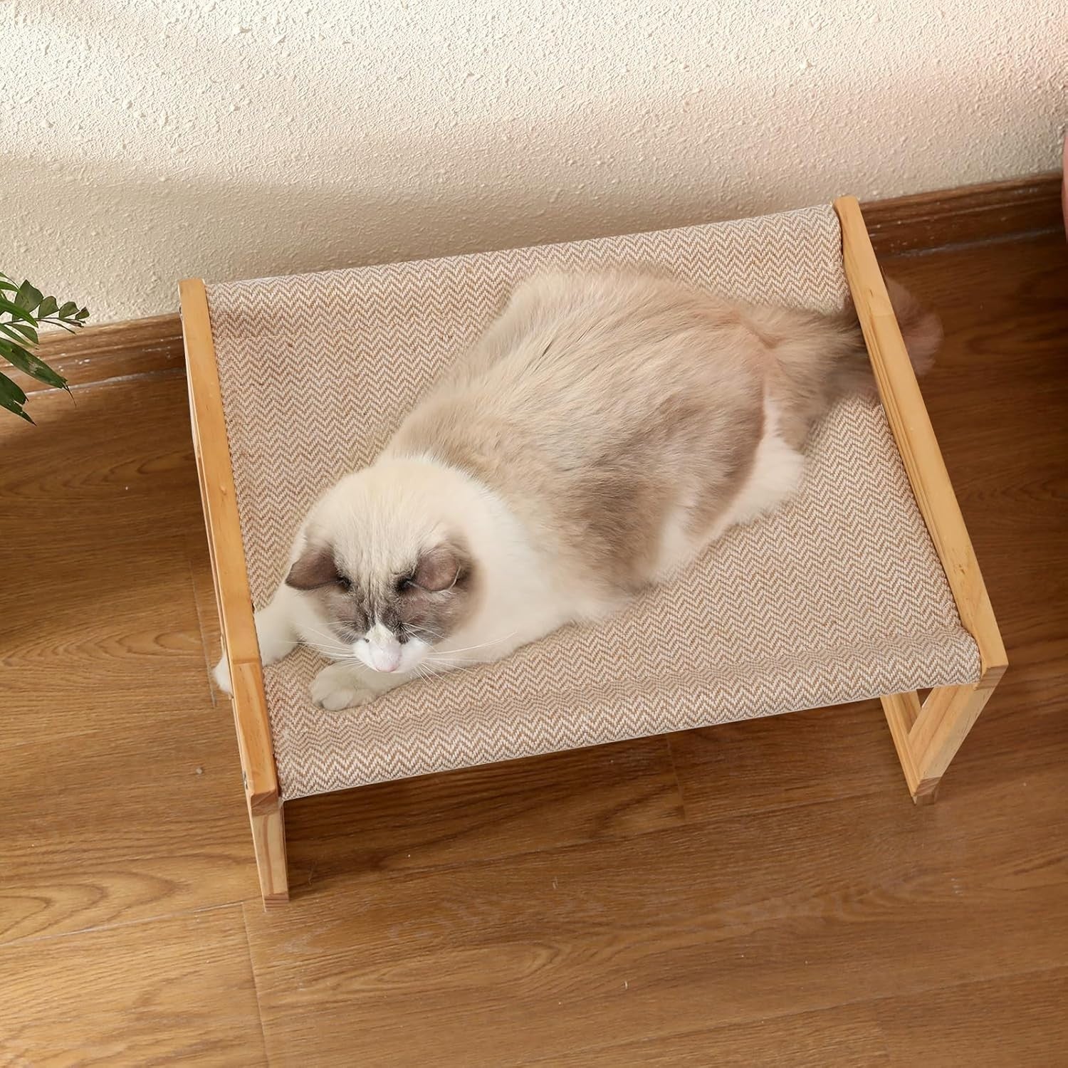 Wooden Cat Hammock Bed Elevated Pet Cot Breathable Washable 53cm