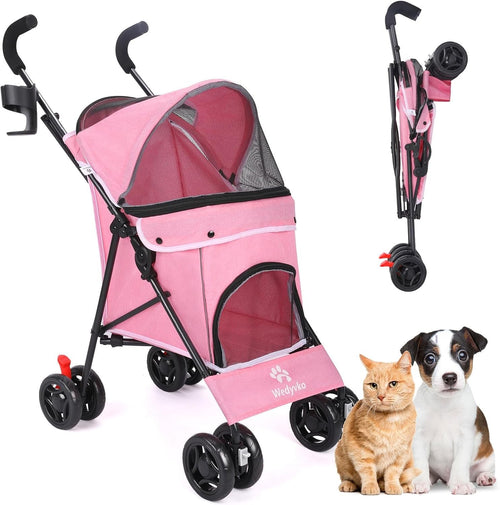 Pet Stroller for Dogs Cats 4 Wheel Foldable Travel Pushchair Detachable