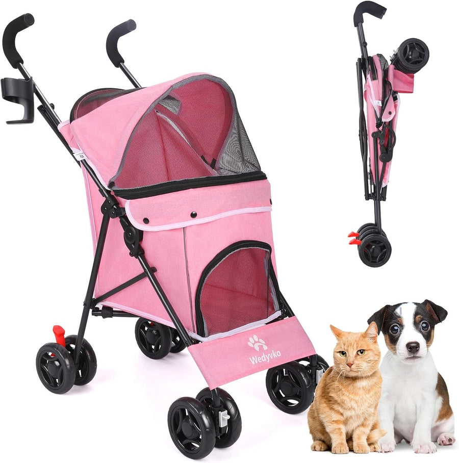 Pet Stroller for Dogs Cats 4 Wheel Foldable Travel Pushchair Detachable