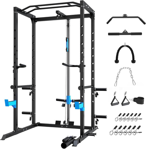 Multi-Function Power Rack Black with Pull Up Bar & Cable Pulley System