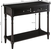 Solid Wood Console Table 90x35x77cm with 2 Drawers & Storage Shelf