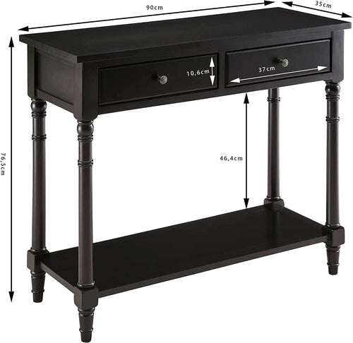 Solid Wood Console Table 90x35x77cm with 2 Drawers & Storage Shelf