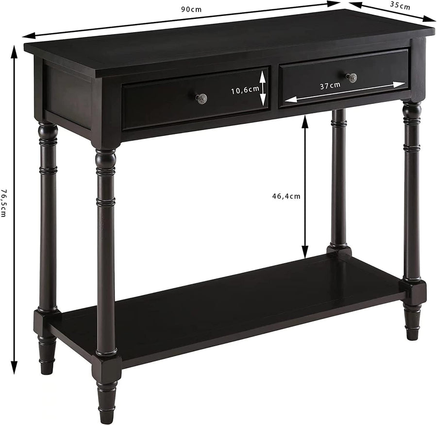 Solid Wood Console Table 90x35x77cm with 2 Drawers & Storage Shelf