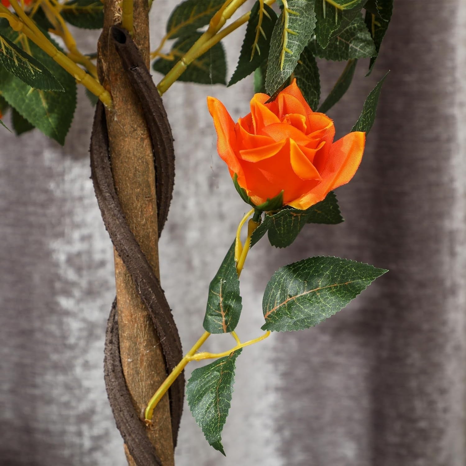 Set of 2 Artificial Rose Trees 90cm Orange Faux Flower Plants Home Garden Decor