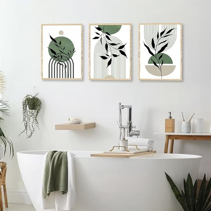 Sage Green Boho Wall Decor Poster 12x16 in Minimalist Abstract Set of 3
