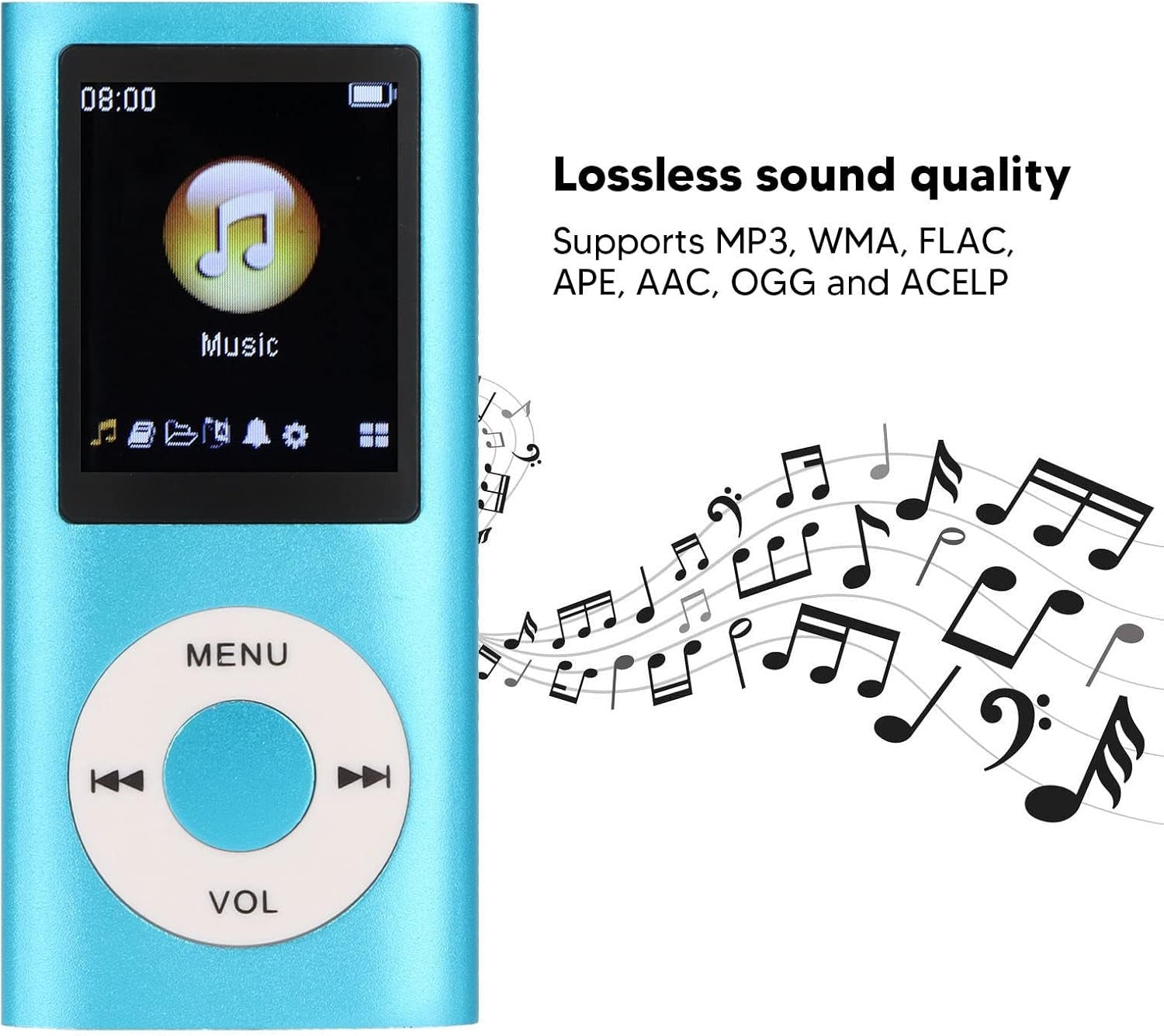 Portable Slim MP3 Player 1.8" LCD Lossless Music Player 64GB Blue