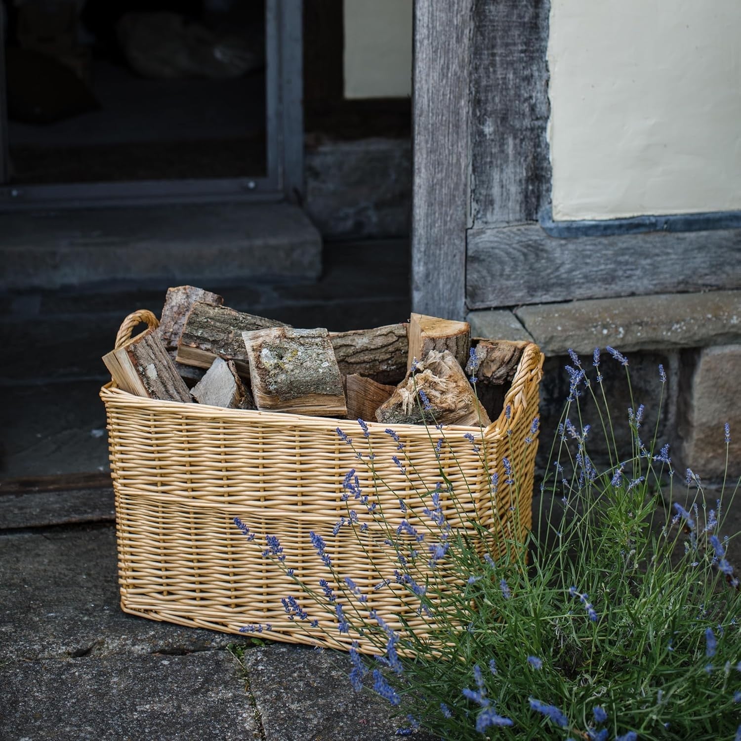 Sturdy Wicker Storage Basket with Padded Lining & Handles, 62x40x37cm