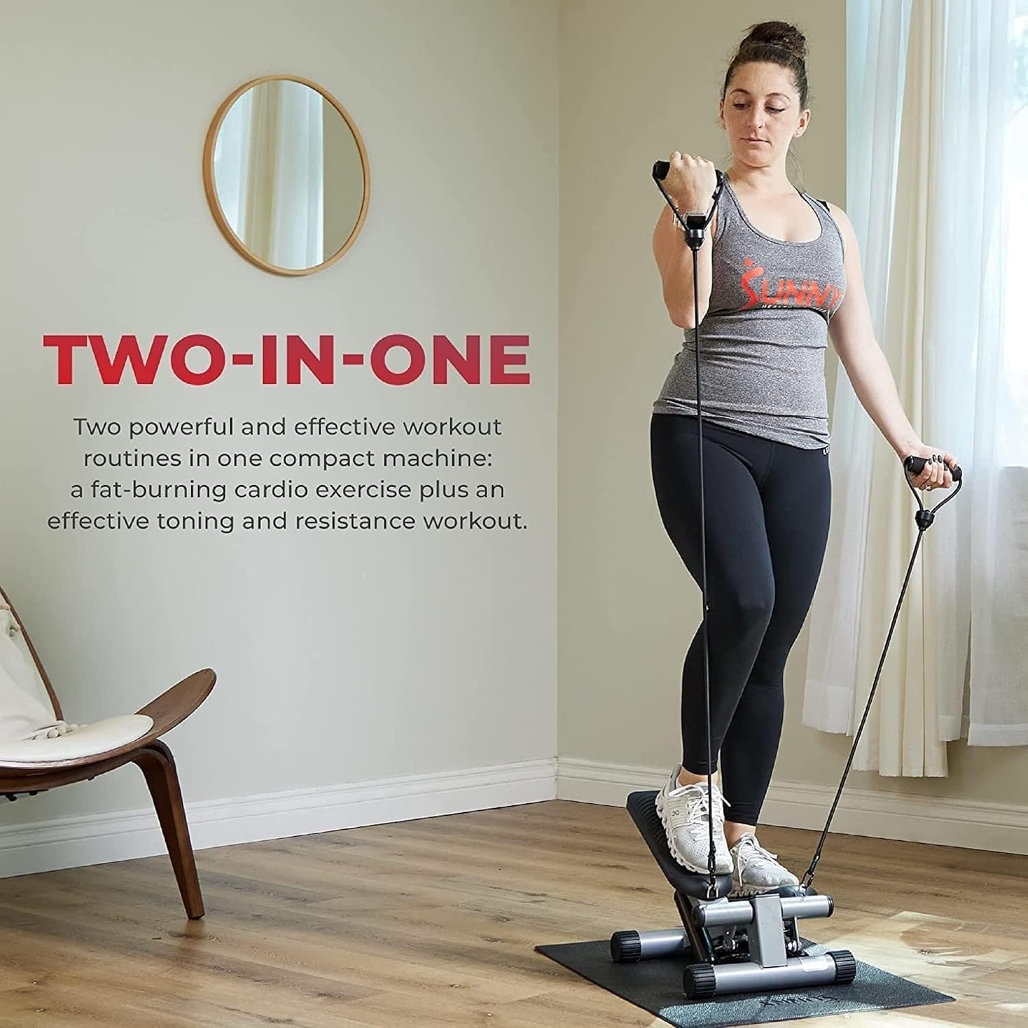 Mini Stair Stepper w/ Resistance Bands + Extra-Small Floor Mat, Quiet Hydraulics