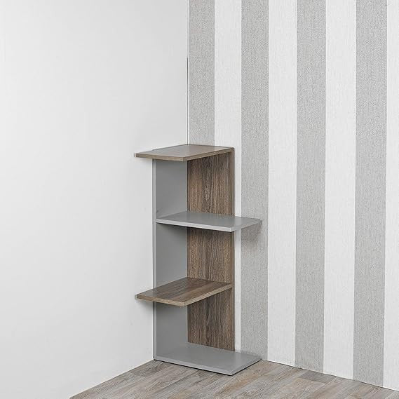 Modern 3-Tier Corner Bookcase Shelf Unit Space-Saving Display Storage Grey Oak