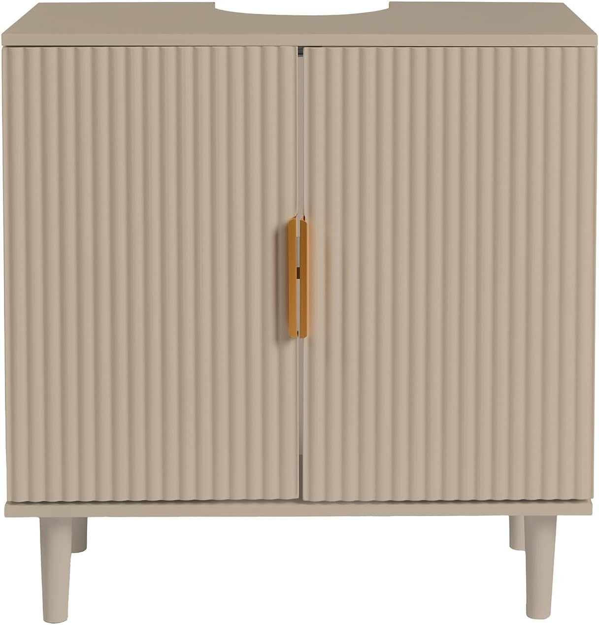 Taupe Under Sink Bathroom Cabinet Ribbed 2 Door Storage Cupboard 60x30x61cm