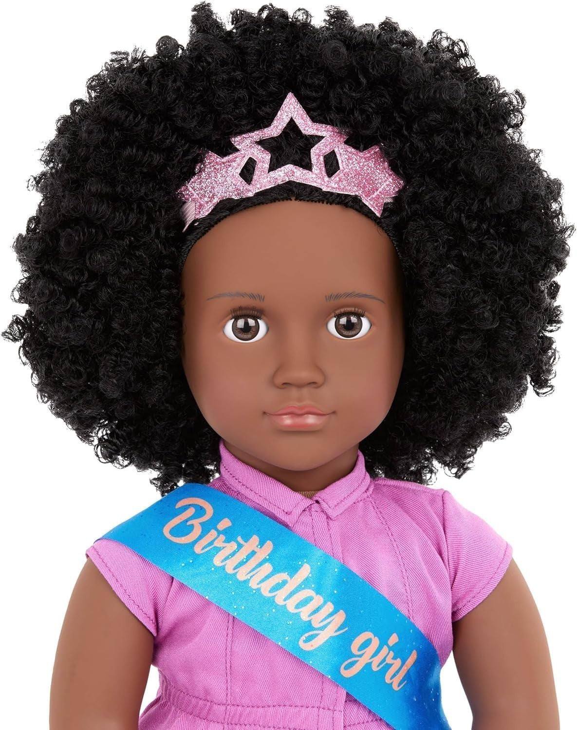 18in Birthday Doll Curly Black Hair Brown Eyes Party Outfit Toy