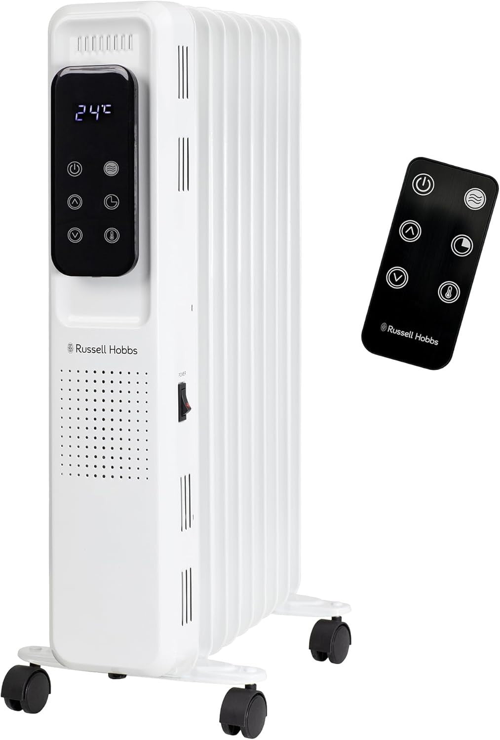 2000W White Oil Filled Radiator 9 Fin Digital Remote Timer Heater