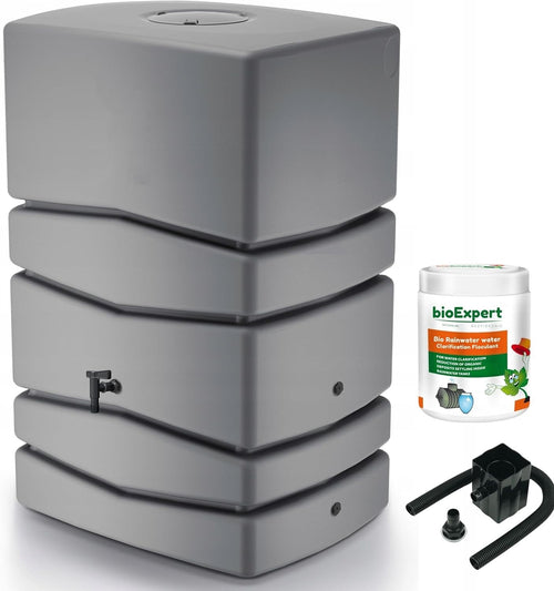 450L Tower Rainwater Butt With Tap Removable Lid & Diverter Grey