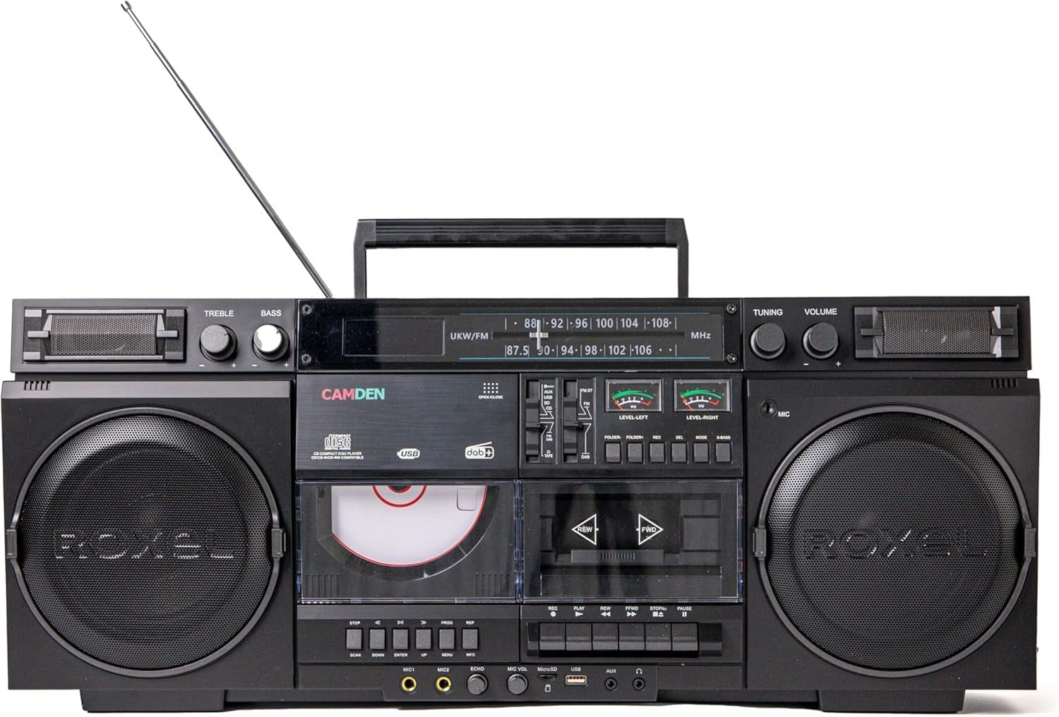 Retro Boombox Cassette CD Player DAB/FM Radio Bluetooth USB Black