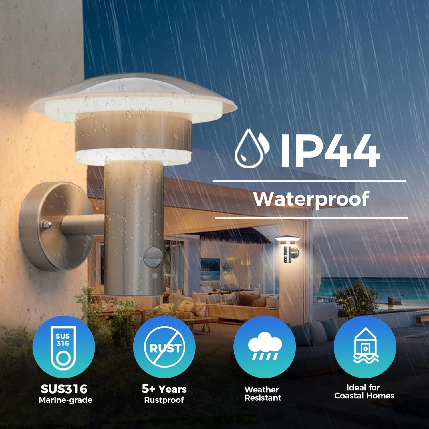 LED Outdoor Wall Lights PIR Sensor IP44 Waterproof Garden Porch Lamp