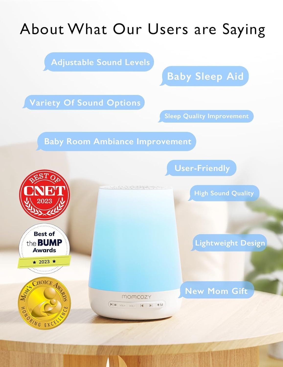 Baby White Noise Machine | 34 Soothing Sounds + Night Light & Timer