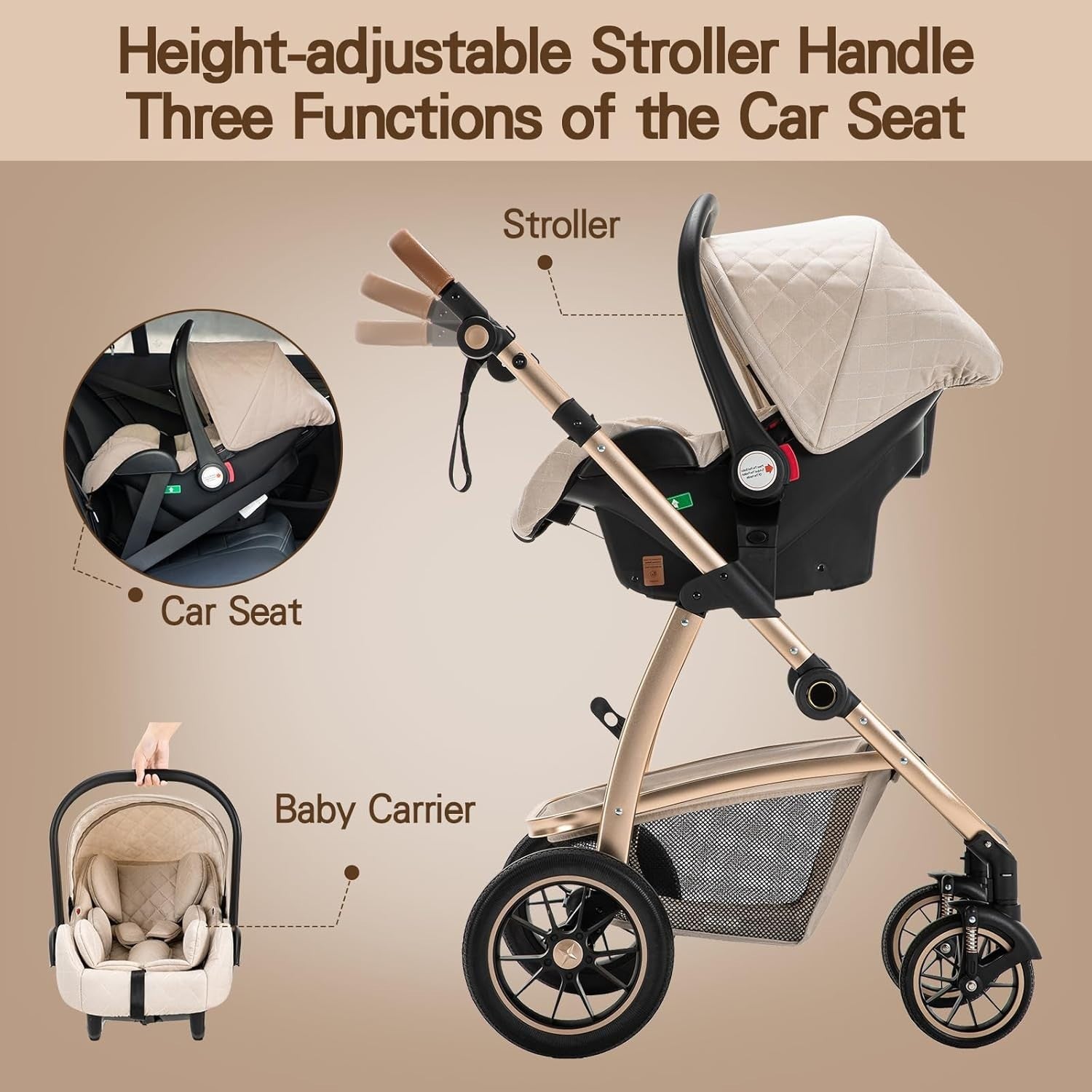 Baby Pram Travel System 3 in 1 Adjustable Handle Stroller Newborn