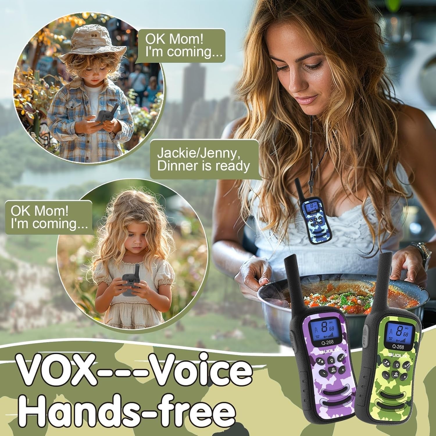 Kids Rechargeable Walkie Talkies 2 Pack Long Range VOX Flashlight