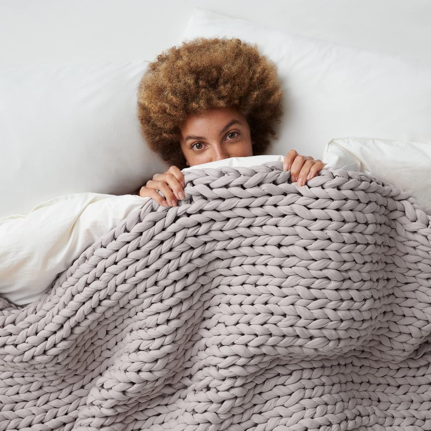 15lb Cotton Weighted Blanket Moonstone Grey Organic Hand-Knit