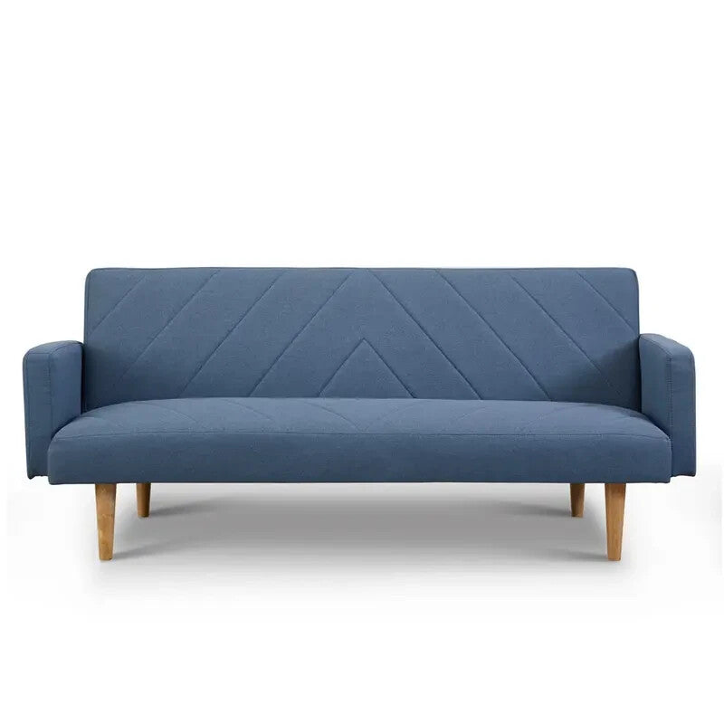 3 Seater Fabric Sofa Bed Blue Clic Clac Wooden Legs Chevron Design