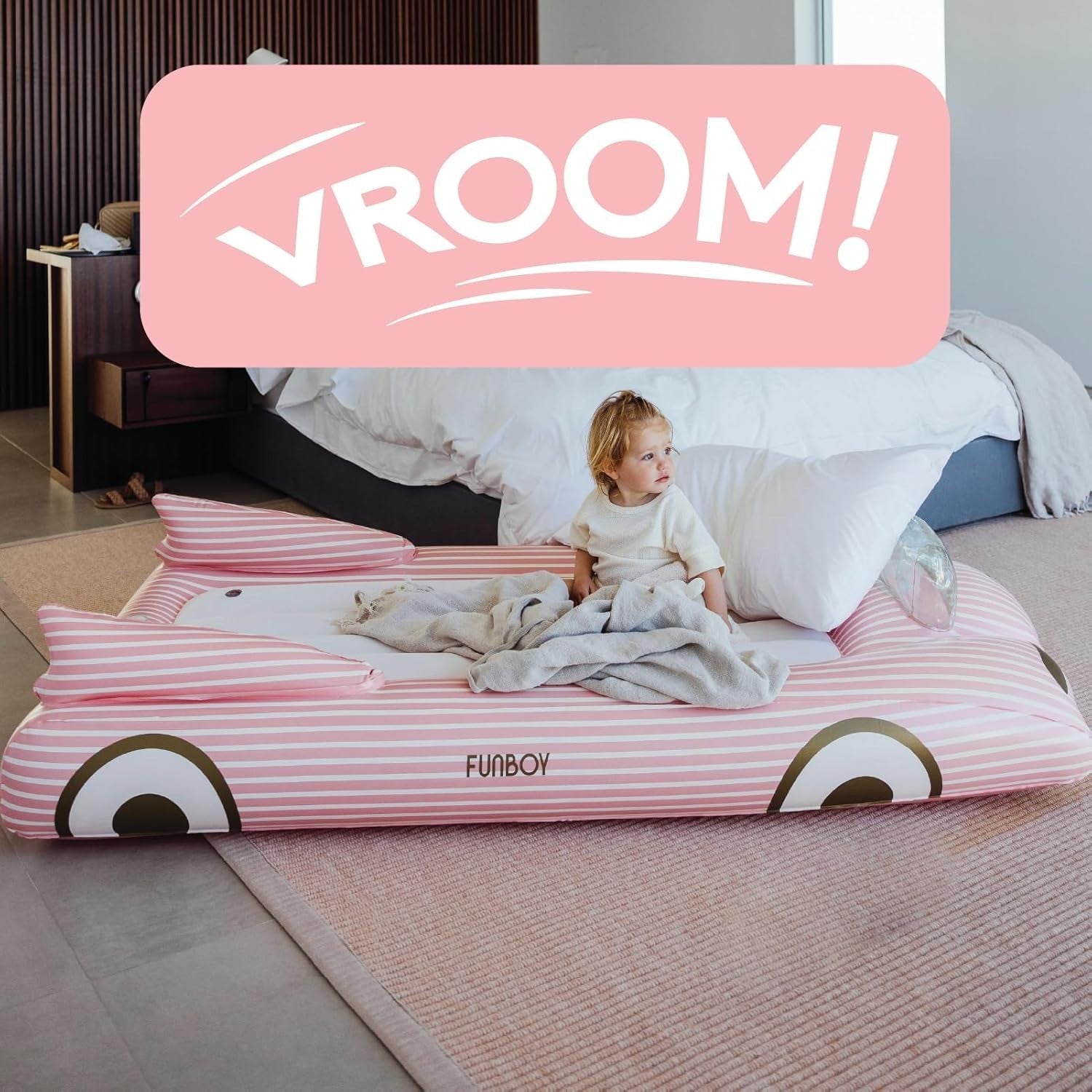 Kids Pink Inflatable Travel Bed Mattress Twin Sleepover Air Mattress with Carry