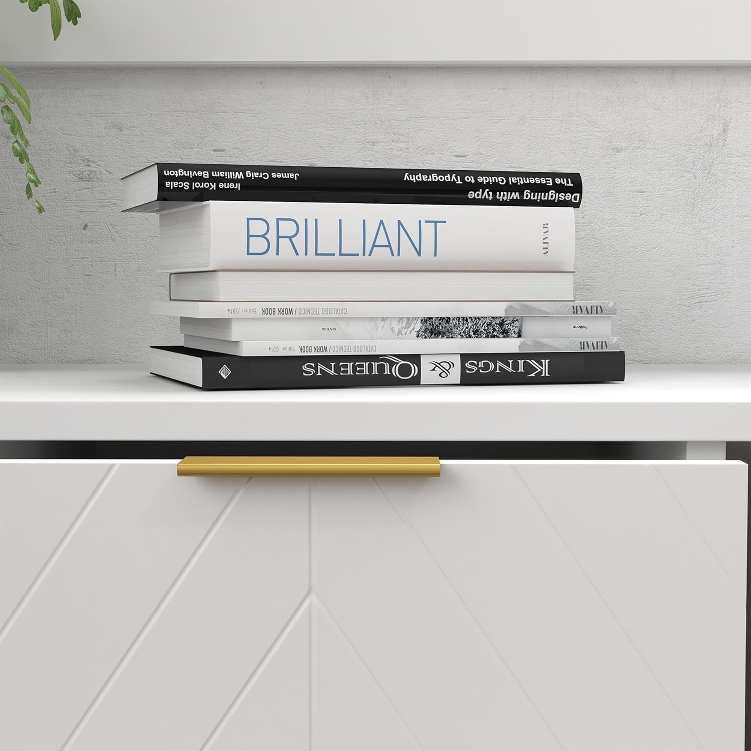 Modern White Sideboard Cabinet 3 Drawers Storage Gold Legs Adjustable