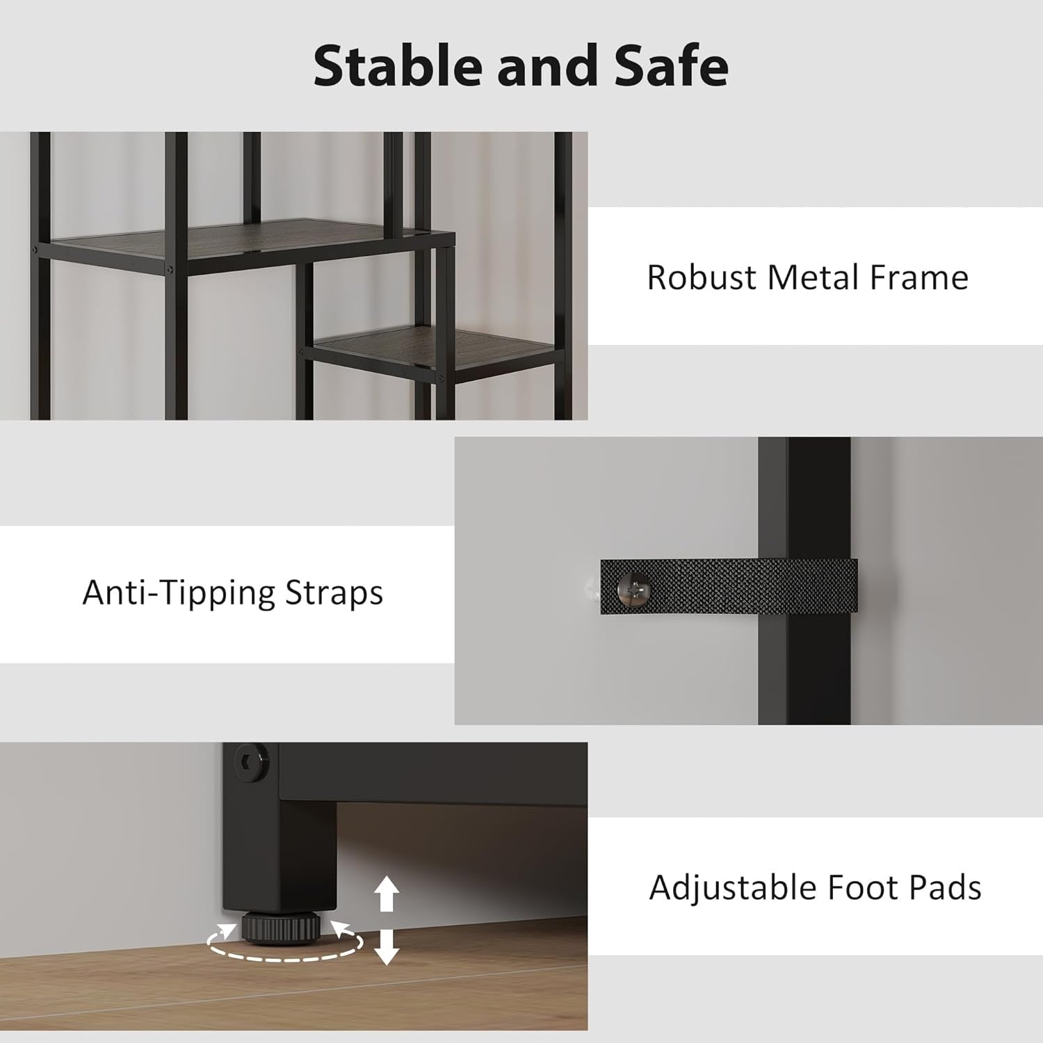 7-Tier Industrial Bookcase | Grey & Black Geometric Shelf Unit for Home & Office