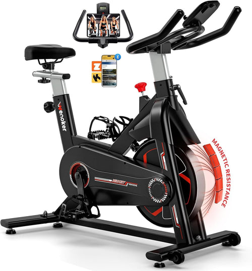 Magnetic Indoor Spin Bike w/ LCD Display, APP Bluetooth, Tablet Holder 350lb