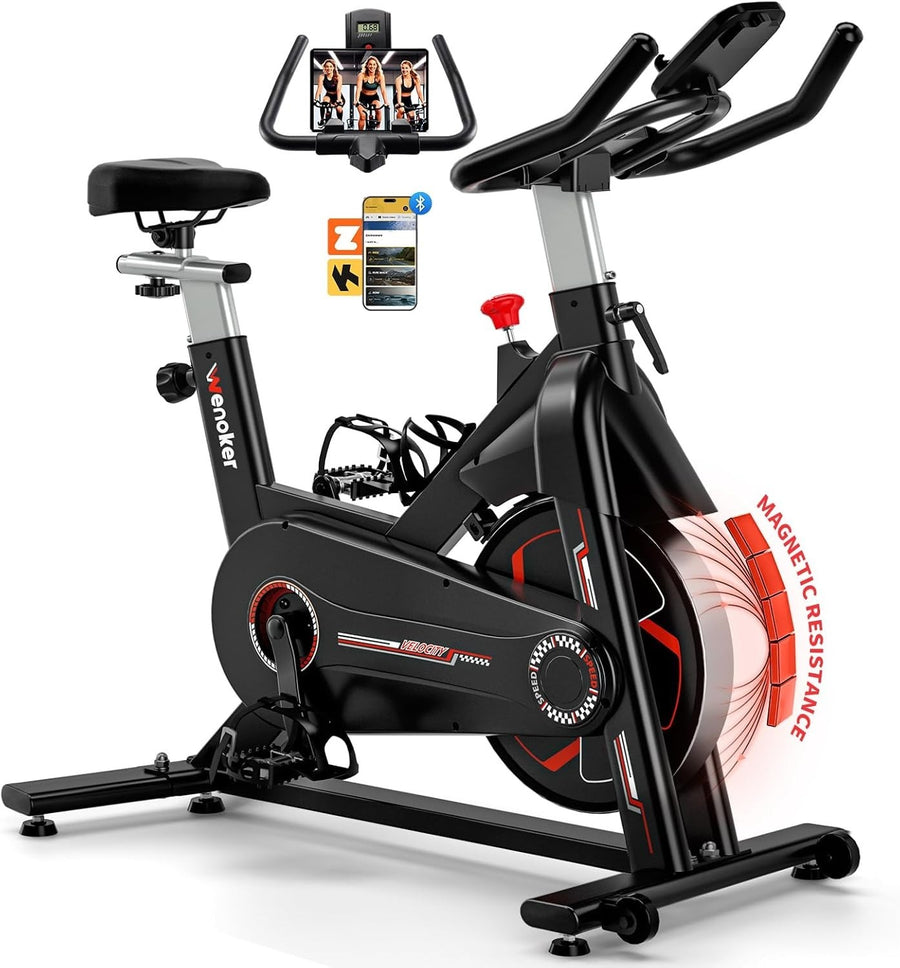 Magnetic Indoor Spin Bike w/ LCD Display, APP Bluetooth, Tablet Holder 350lb