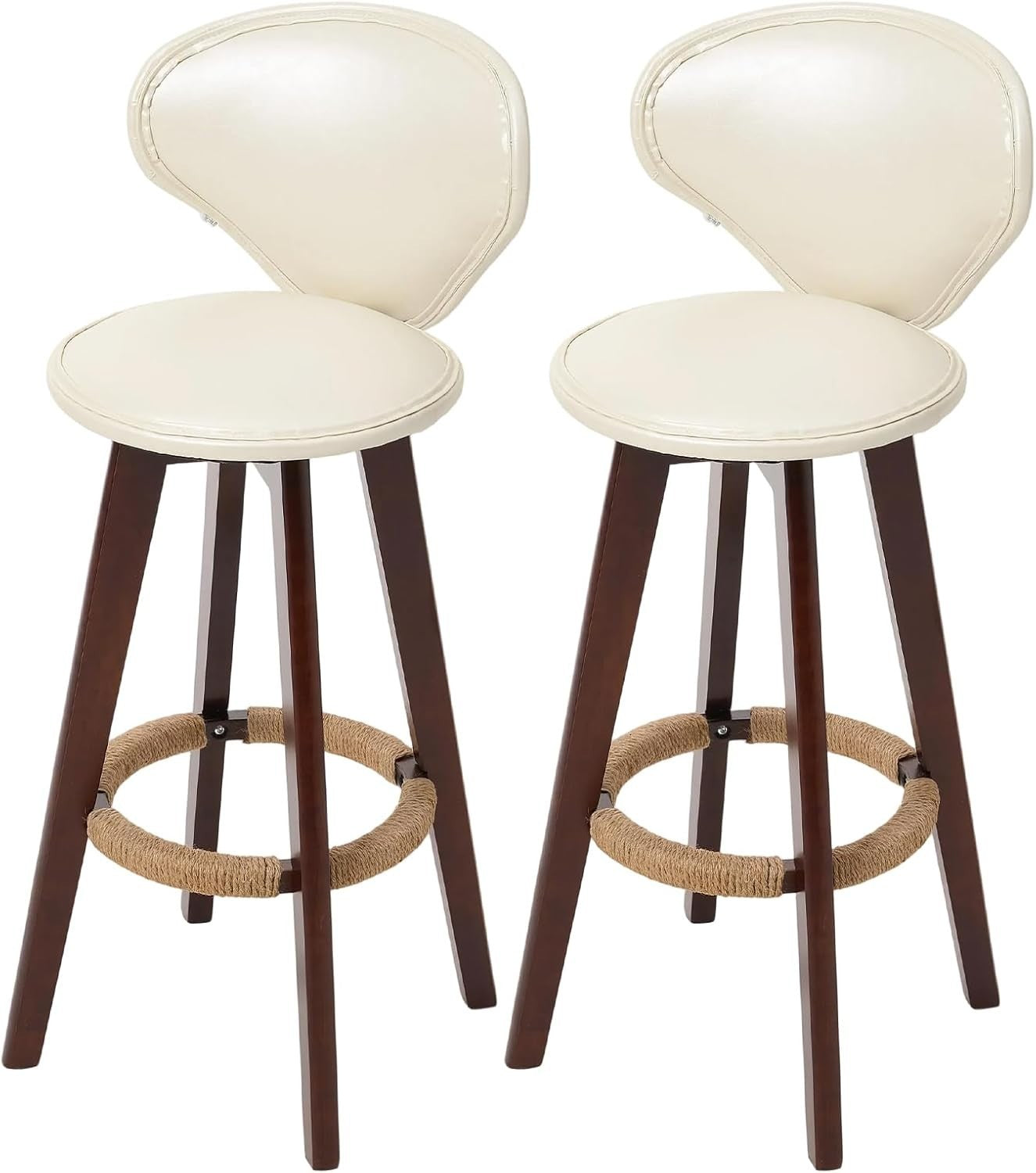 Swivel Bar Stools 2pcs Beige Faux Leather High Counter Kitchen Chairs